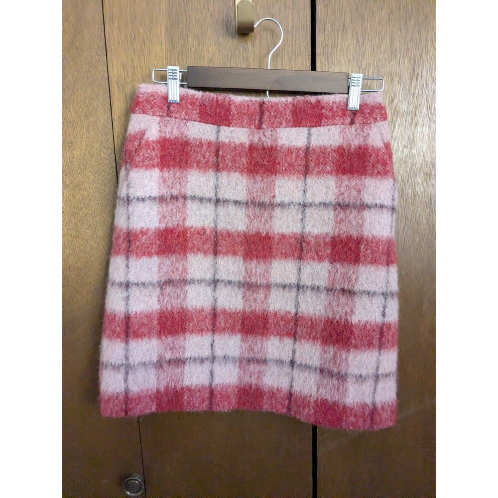 Boden Betsy Mini Skirt Sz 4R Pink Red Plaid Alpaca Mohair Wool Blend Pockets